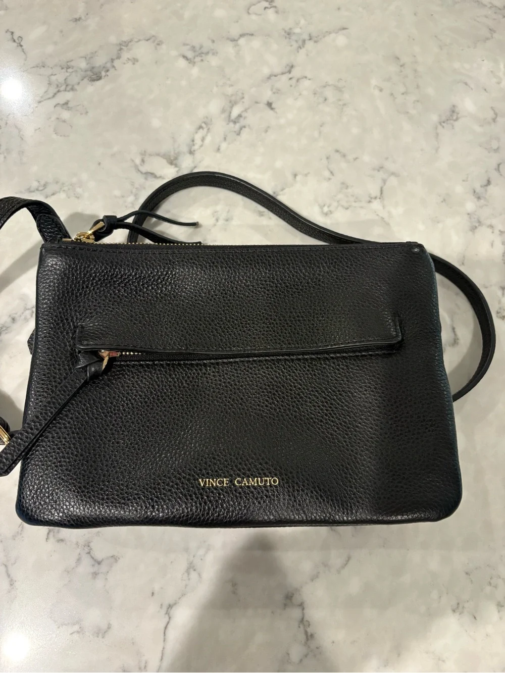 Vince Camuto Black Pebbled Leather Crossbody with Gold‎ Logo